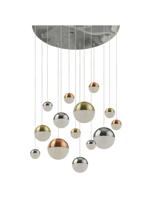 Searchlight Planets 14Lt Multi Drop Koper, Chroom & Satin Messing