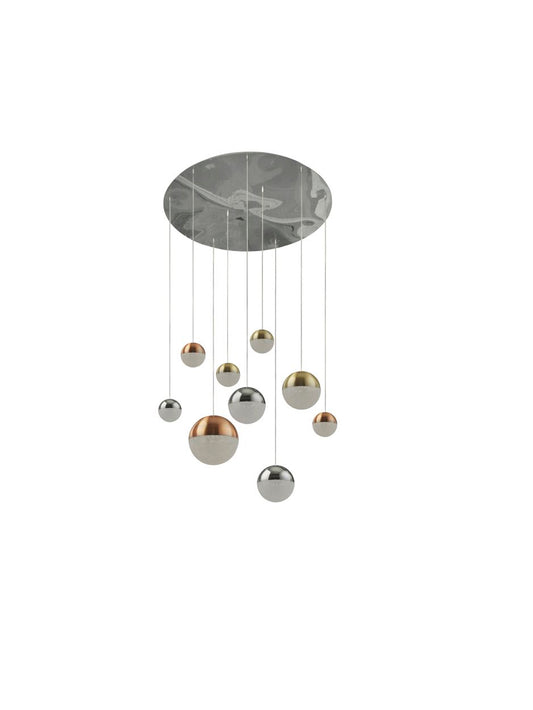 Searchlight Planets 9Lt Multi Drop Koper, Chroom & Satin Messing