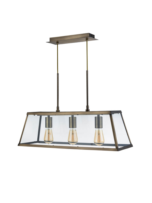 Searchlight Voyager  3Lt Bar Pendant - Antique Brass Metal & Glass
