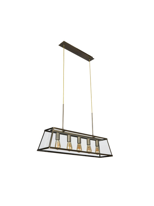 Searchlight Voyager  5Lt Bar Pendant - Antique Brass Metal & Glass