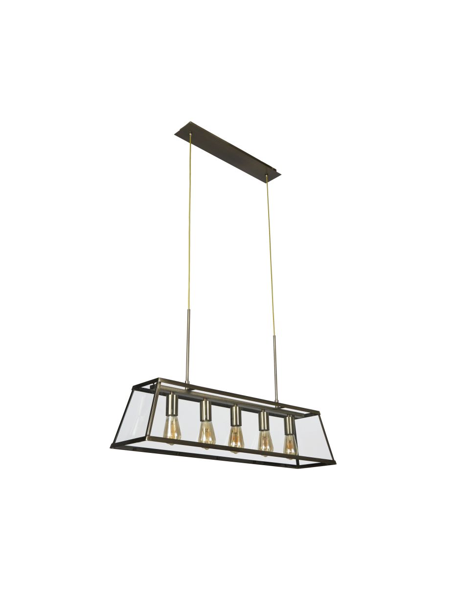 Searchlight Voyager 5Lt Bar Hanglamp Antique Messing Metaal & Glas