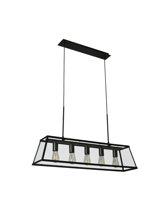 Searchlight Voyager  5Lt Bar Pendant - Black Metal & Glass