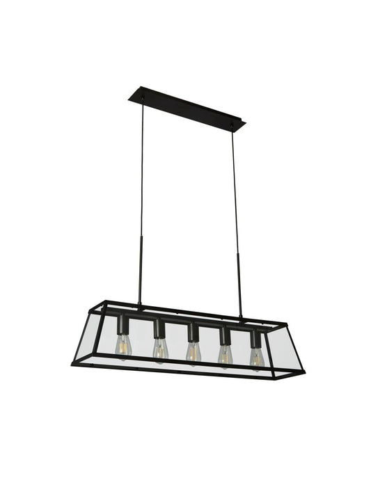 Searchlight Voyager 5Lt Bar Hanglamp Zwart Metaal & Glas