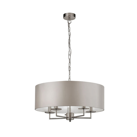 Searchlight Knightsbridge 5Lt Hanglamp Satin Zilver & Faux Silk Lampenkap