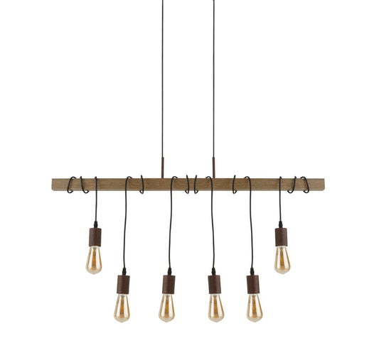 Searchlight Barn 6Lt Hanglamp Zwart Metaal & Hout