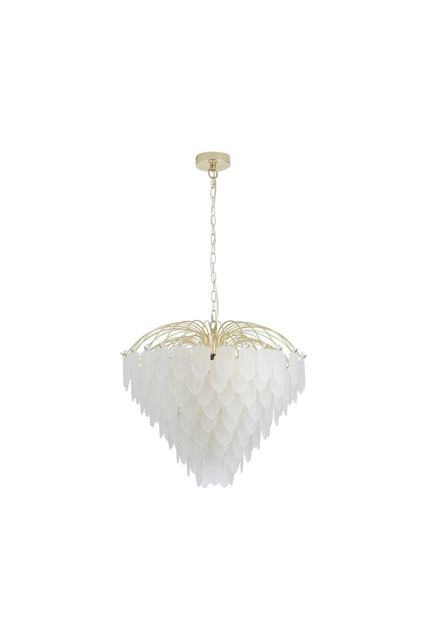 Searchlight Feather 10Lt Hanglamp, Polished Messing with Mat Glas