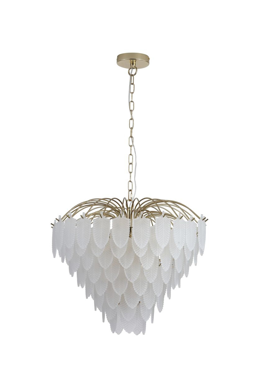 Searchlight Feather 6Lt Hanglamp, Polished Messing with Mat Glas