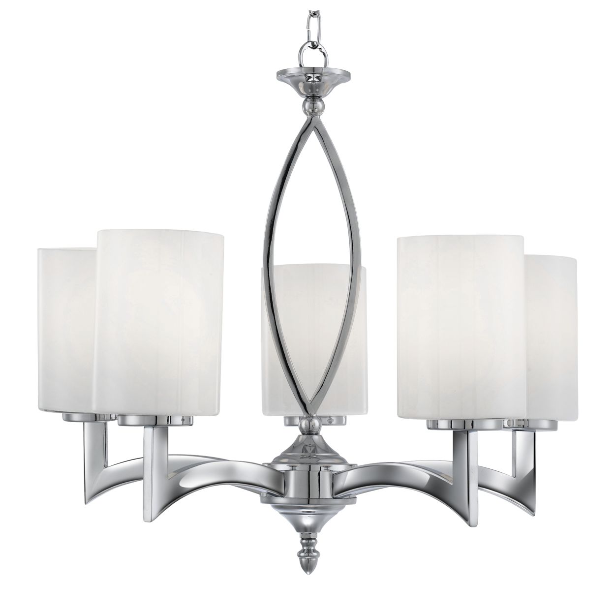 Searchlight Gina 5Lt Hanglamp Chroom & Wit Glas Shades