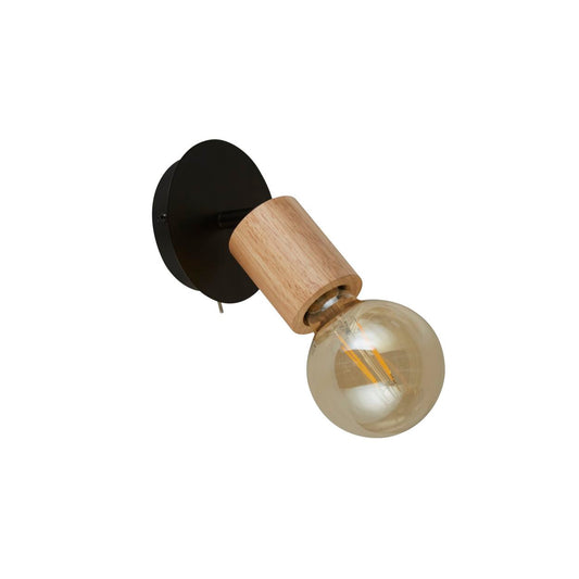 Searchlight Spinny Spot Wandlamp Hout & Mat Zwart Metaal