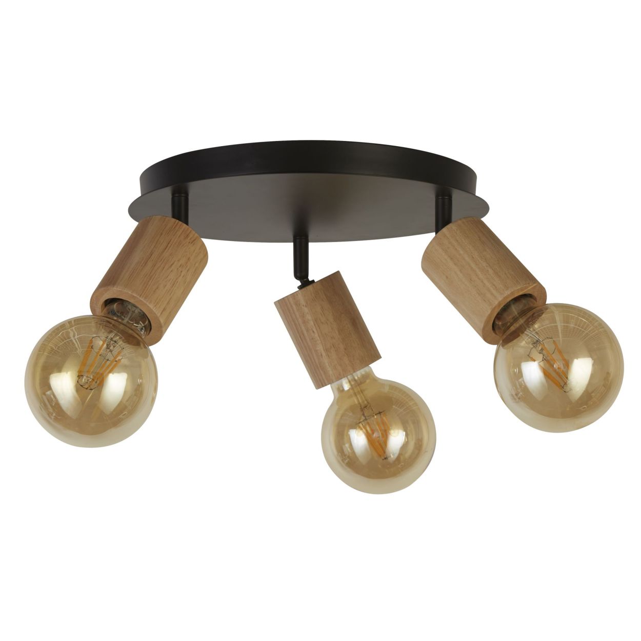 Searchlight Spinny 3Lt Rond Spot Hout & Mat Zwart Metaal
