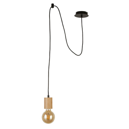Searchlight Spinny Pendant - Wood & Matt Black Metal