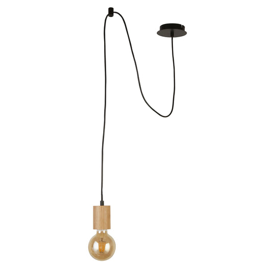 Searchlight Spinny Pendant - Wood & Matt Black Metal