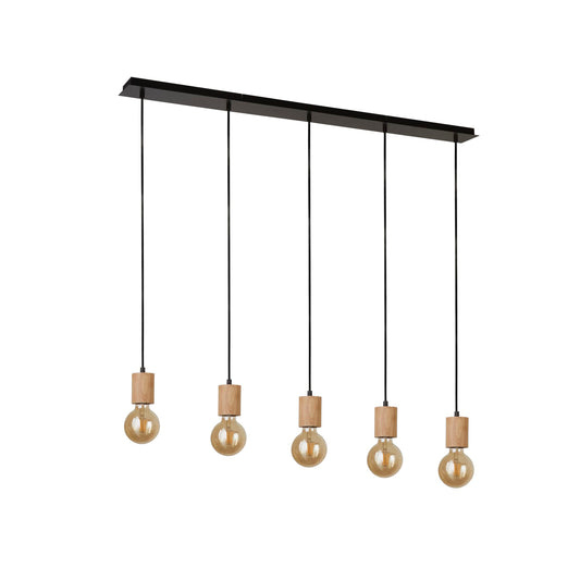 Searchlight Spinny 5Lt Bar Pendant - Wood & Matt Black Metal