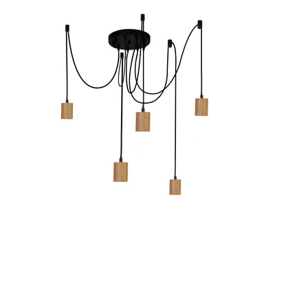 Searchlight Spinny 5Lt Pendant - Wood & Matt Black Metal