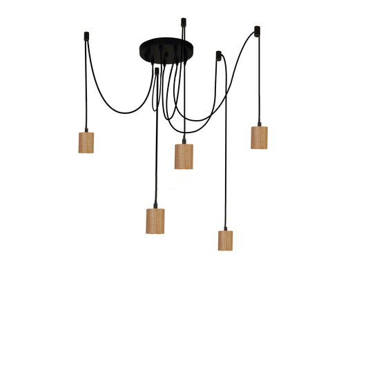 Searchlight Spinny 5Lt Pendant - Wood & Matt Black Metal