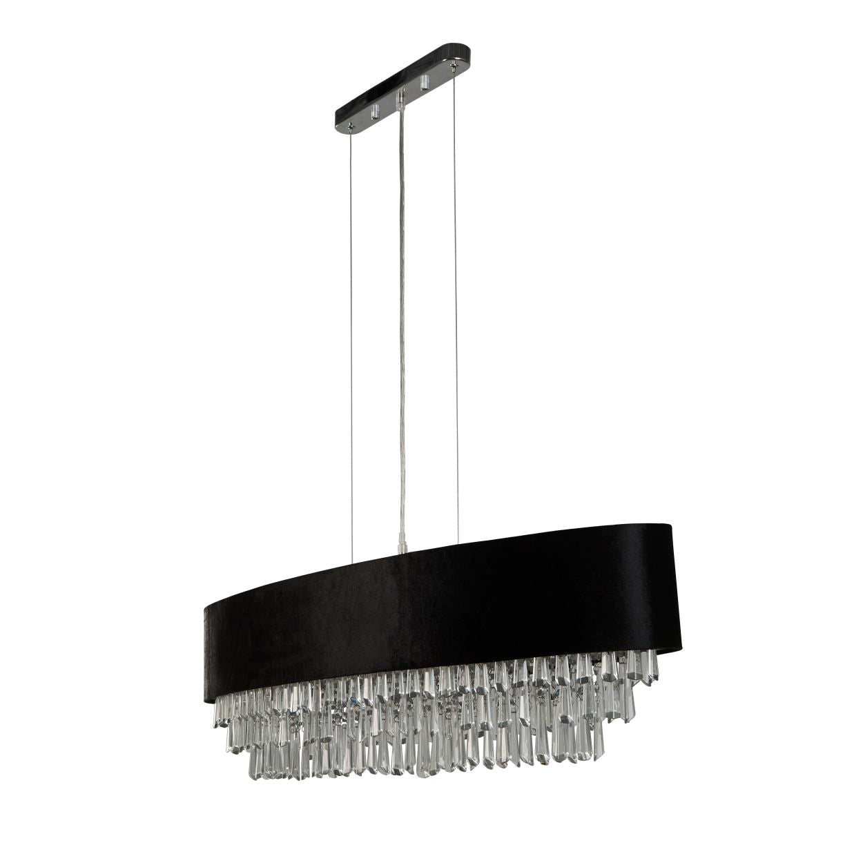 Searchlight Glamour 8Lt Oval Hanglamp Zwart Velours & Helder Kristal