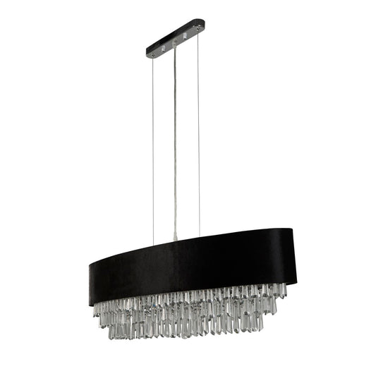 Searchlight Glamour 8Lt Oval Hanglamp Zwart Velours & Helder Kristal