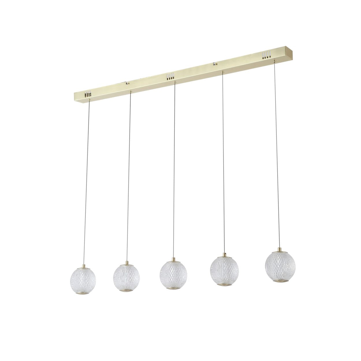 Searchlight Allure 5Lt Bar Hanglamp Satin Messing Metaal & Helder Acryl