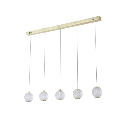 Searchlight Allure 5Lt Bar Hanglamp Satin Messing Metaal & Helder Acryl