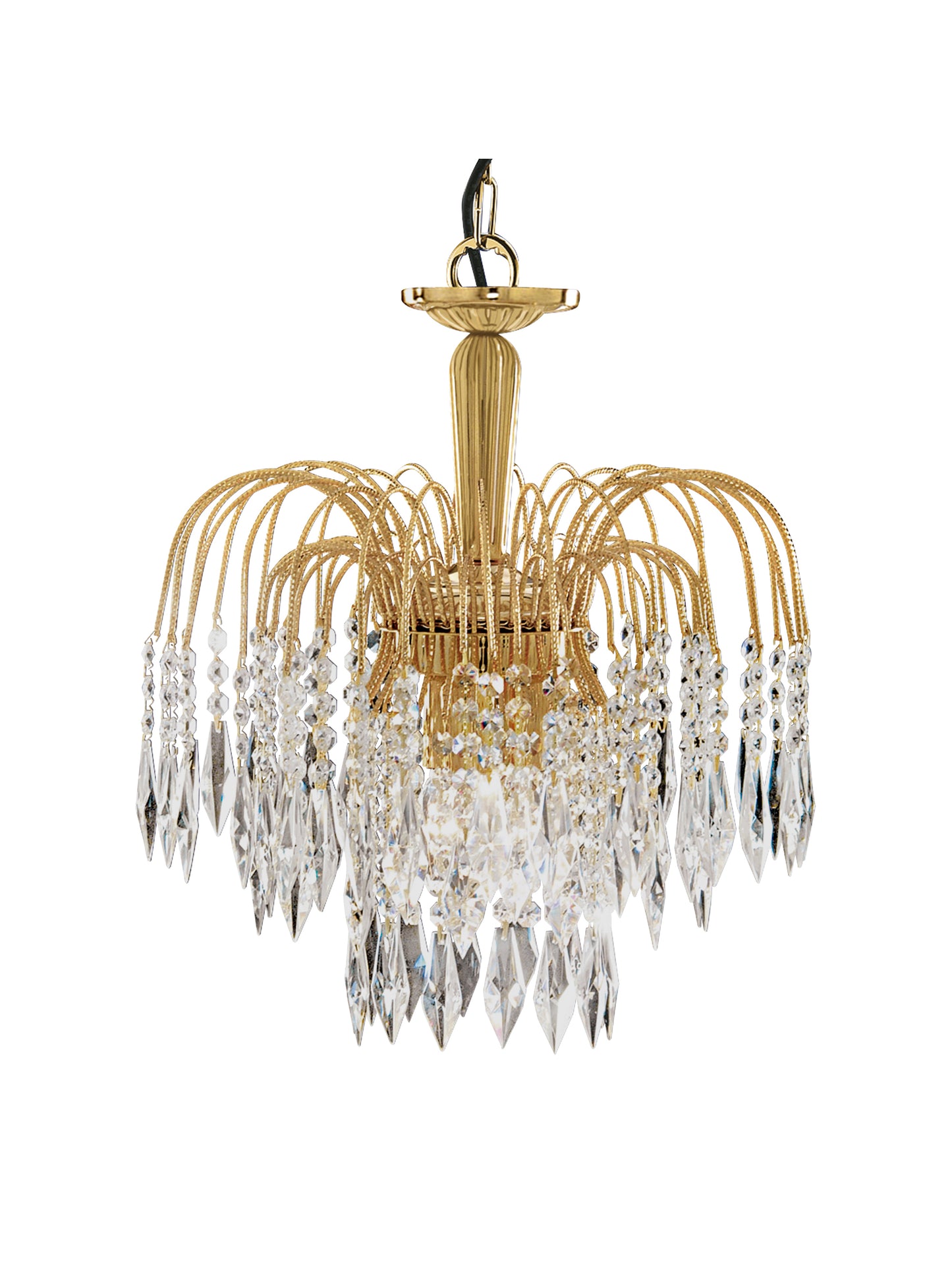 Searchlight Waterfall 3Lt Pendant - Gold Metal & Crystal