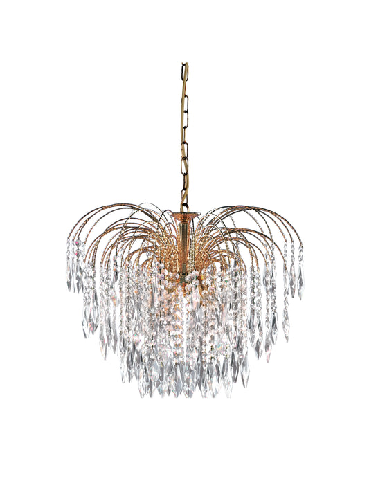 Searchlight Waterfall 5Lt Pendant - Gold Metal & Crystal