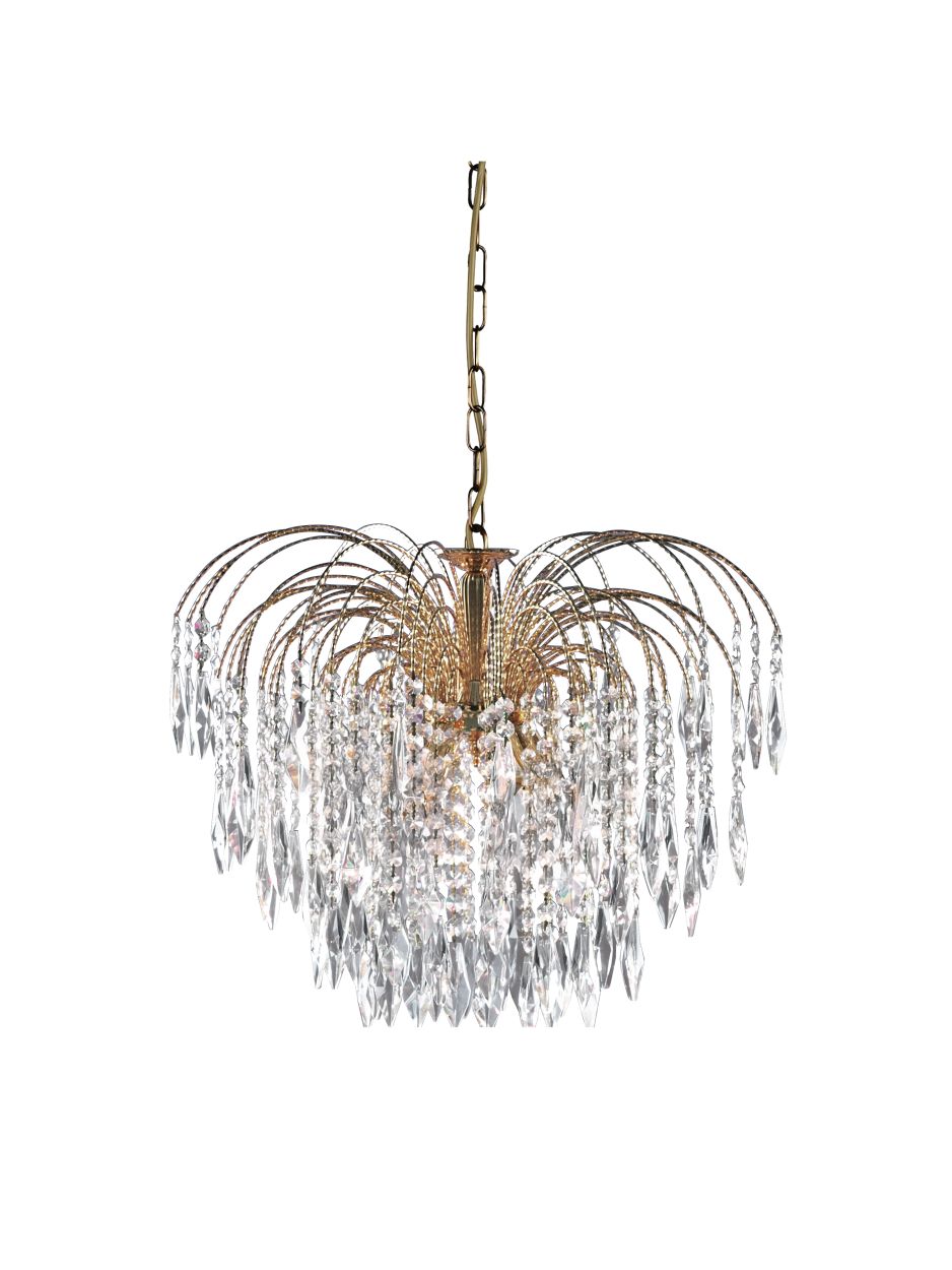 Searchlight Waterfall 5Lt Hanglamp Goud Metaal & Kristal