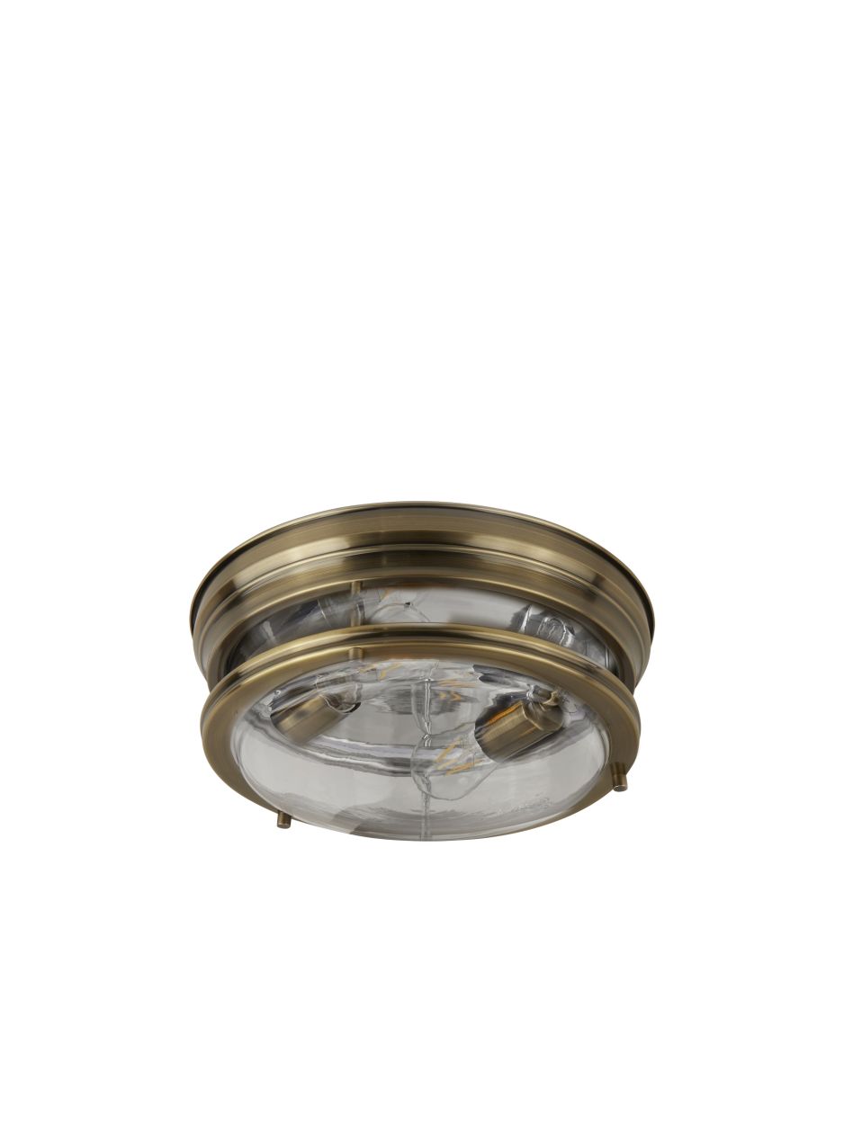 Searchlight Glasgow 2Lt Flush Antique Messing Metaal & Helder Glas