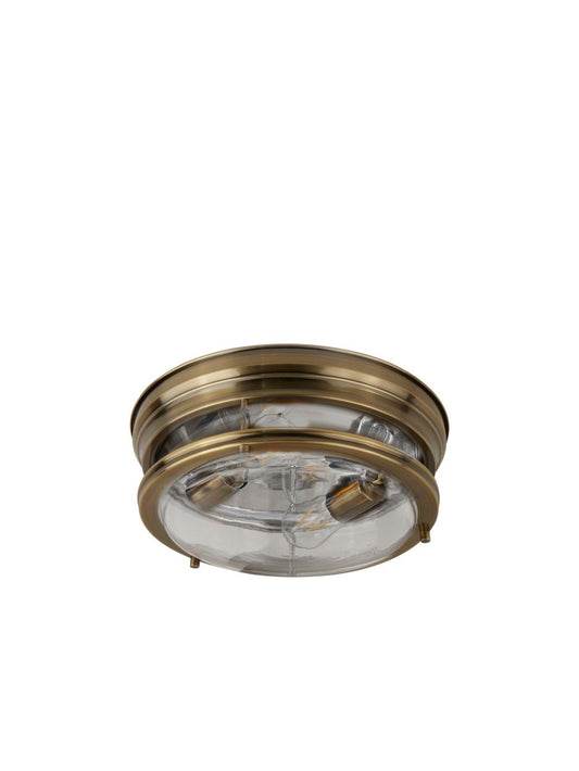 Searchlight Glasgow 2Lt Flush Antique Messing Metaal & Helder Glas