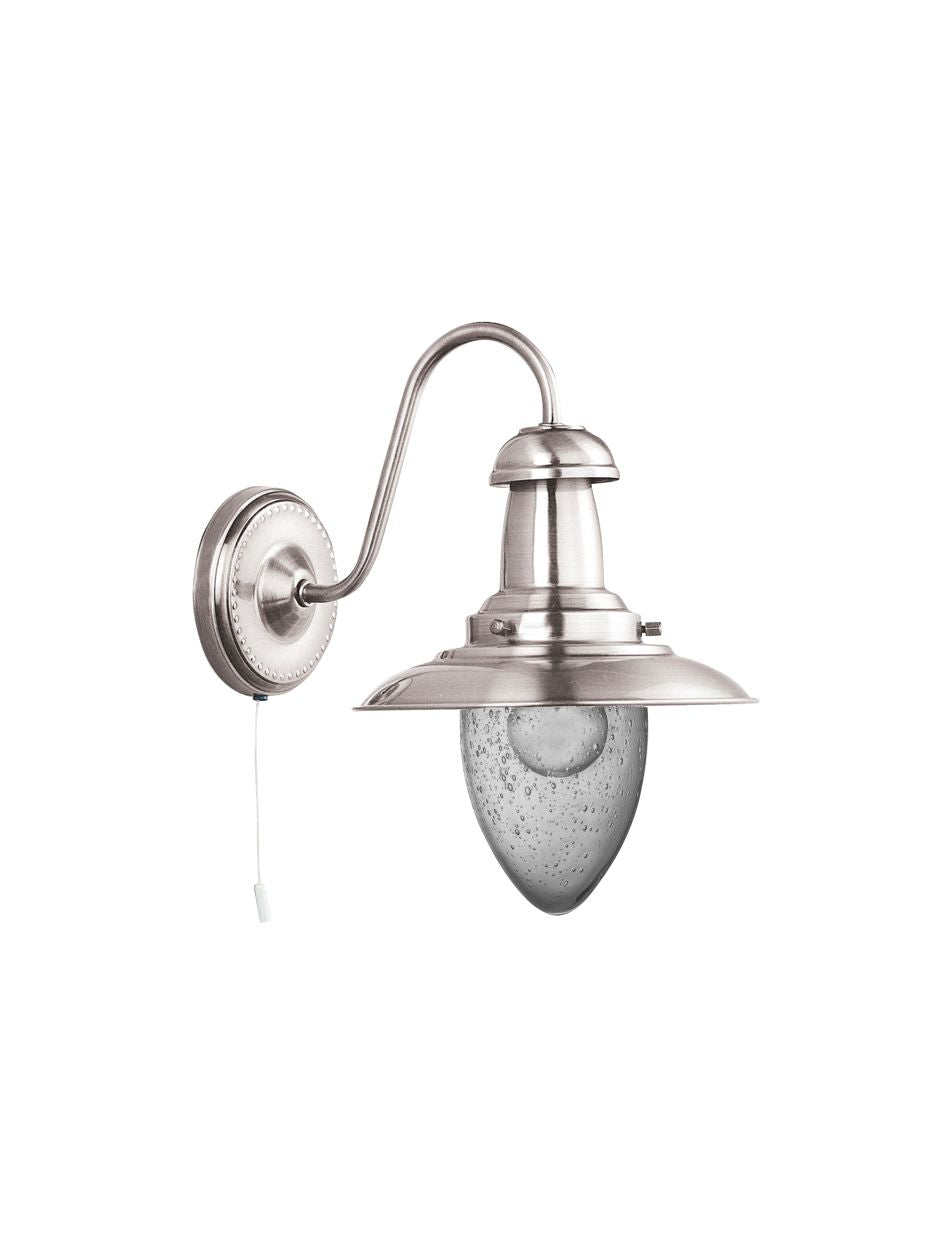 Searchlight Fisherman II Wandlamp Satin Zilver & Helder Seeded Glas