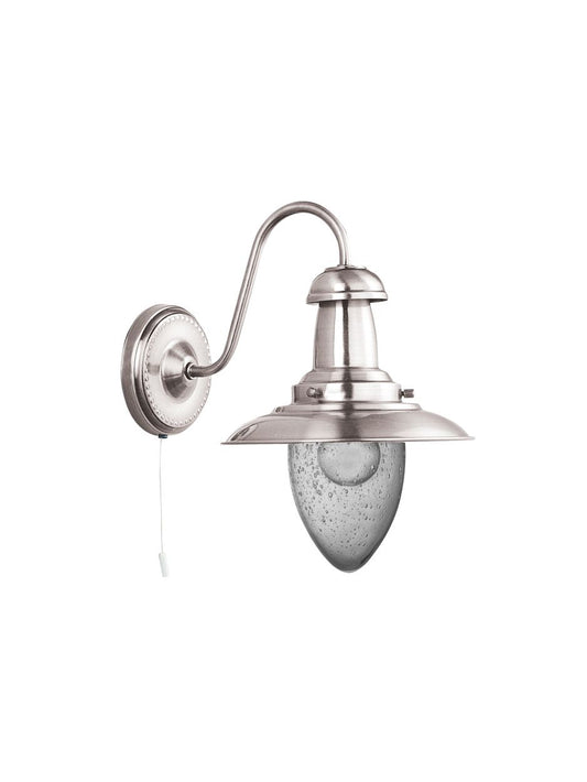 Searchlight Fisherman II Wandlamp Satin Zilver & Helder Seeded Glas
