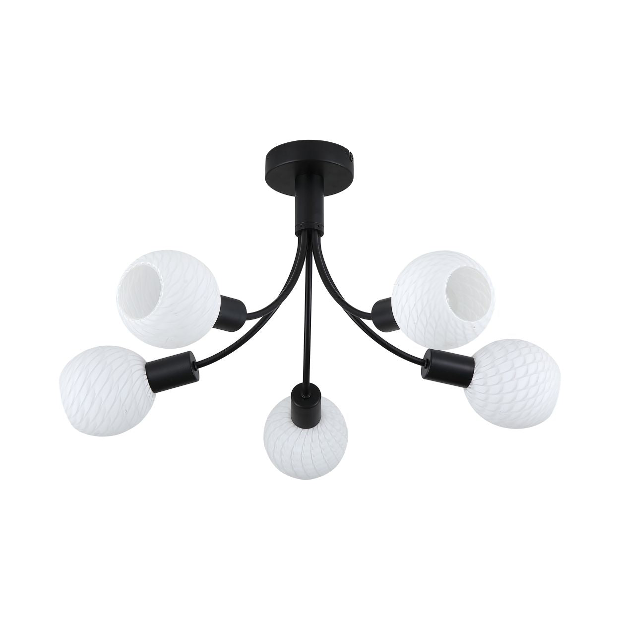 Searchlight Nova 5Lt Plafondlamp, Zwart Metaal with Mat Glas Lampenkap