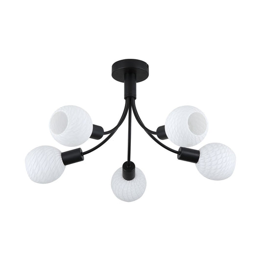 Searchlight Nova 5Lt Plafondlamp, Zwart Metaal with Mat Glas Lampenkap
