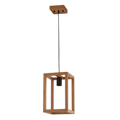 Searchlight Square  Pendant  - Natural Wood & Black Metal