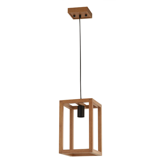 Searchlight Square  Pendant  - Natural Wood & Black Metal