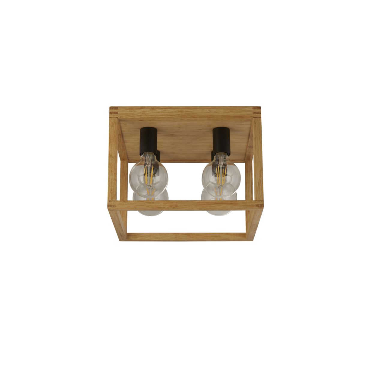 Searchlight Vierkant 4Lt Flush Naturel Hout & Zwart Metaal