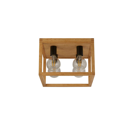 Searchlight Vierkant 4Lt Flush Naturel Hout & Zwart Metaal