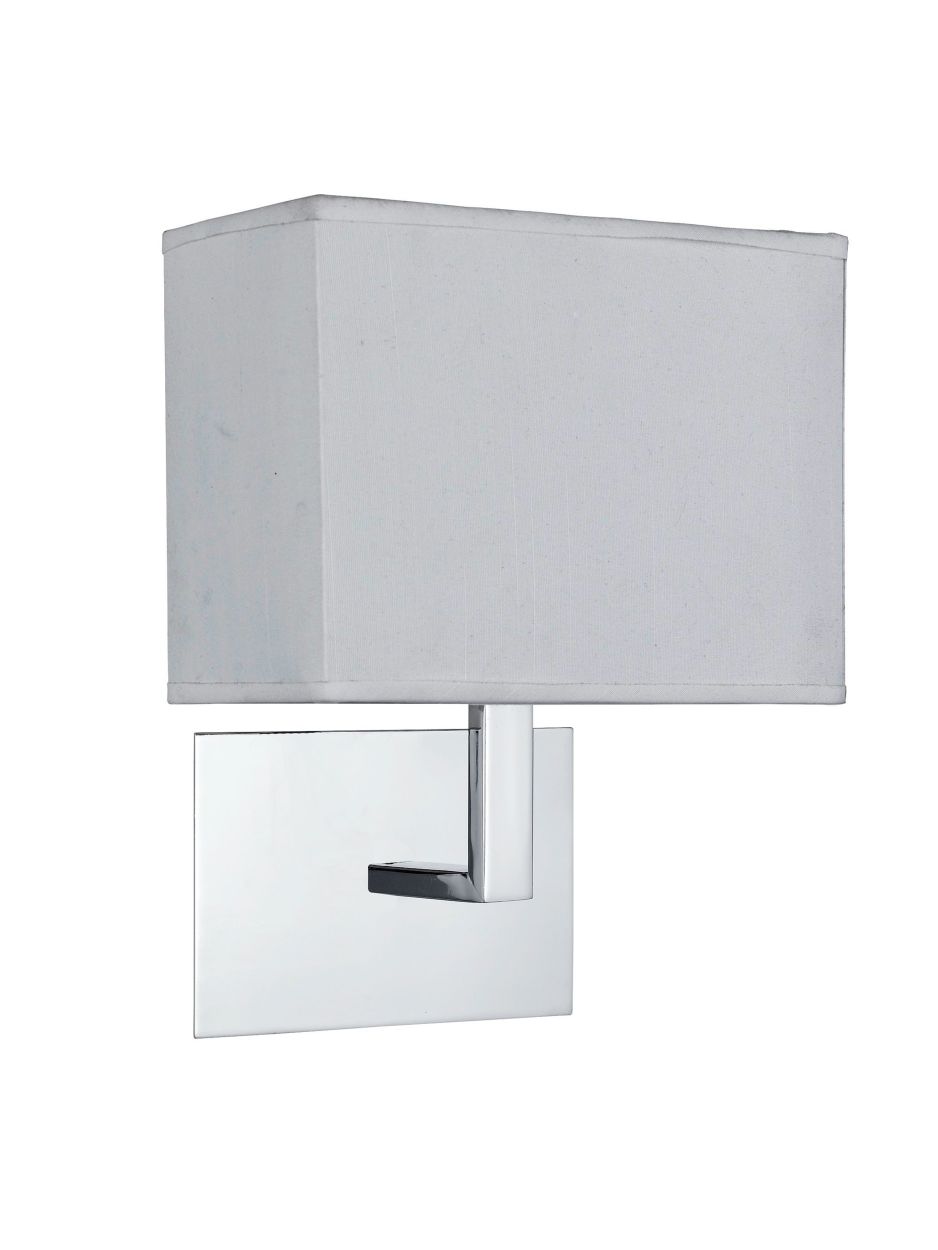 Searchlight Hotel Wandlamp Chroom Metaal & Wit Stof Lampenkap