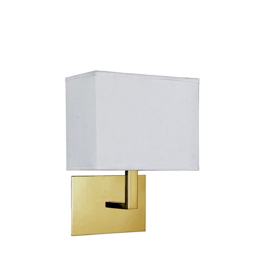 Searchlight Hotel Wandlamp Satin Messing Metaal & Wit Stof Lampenkap