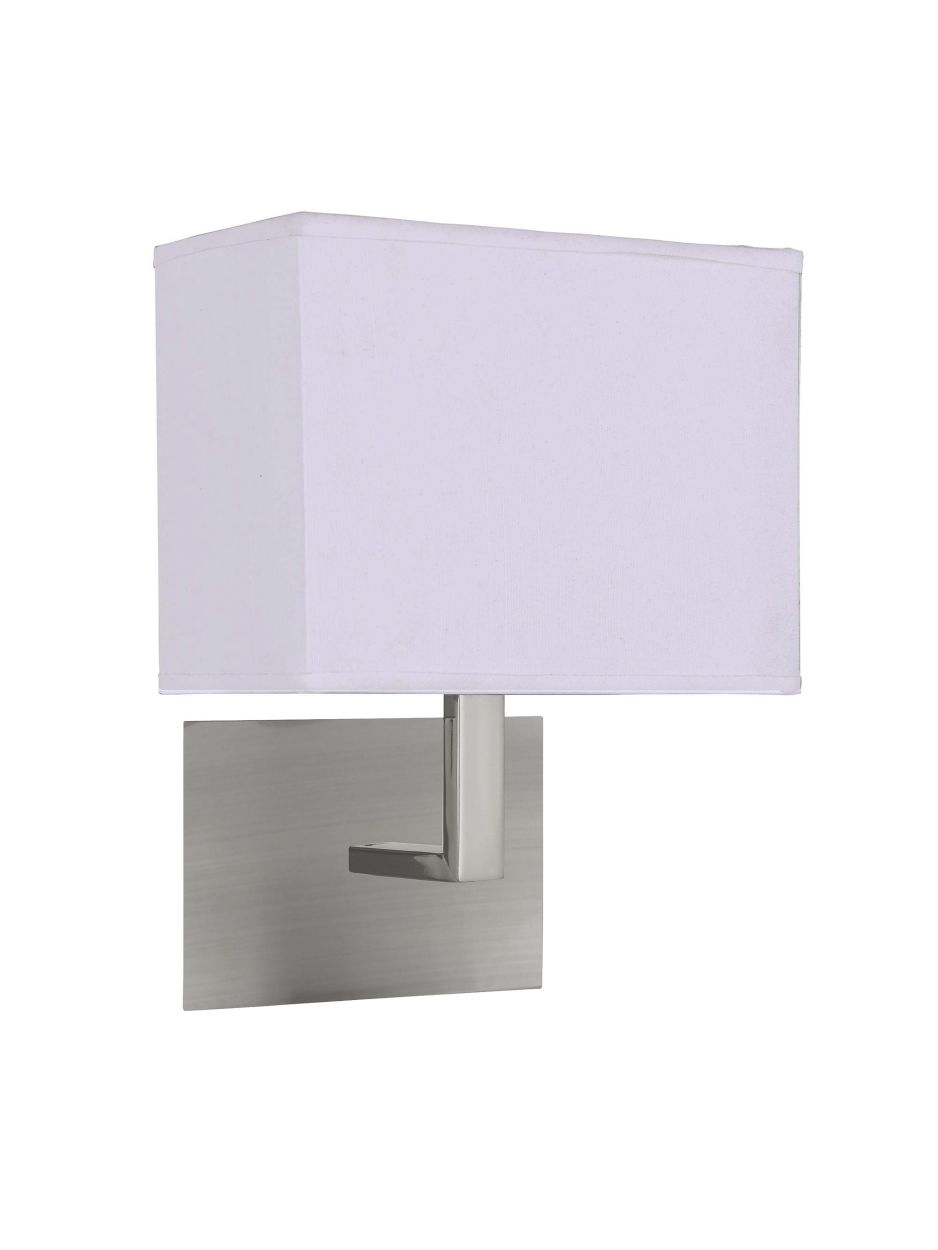 Searchlight Hotel Wandlamp Satin Zilver Metaal & Wit Stof Lampenkap