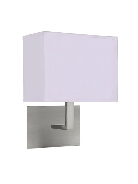 Searchlight Hotel Wandlamp Satin Zilver Metaal & Wit Stof Lampenkap