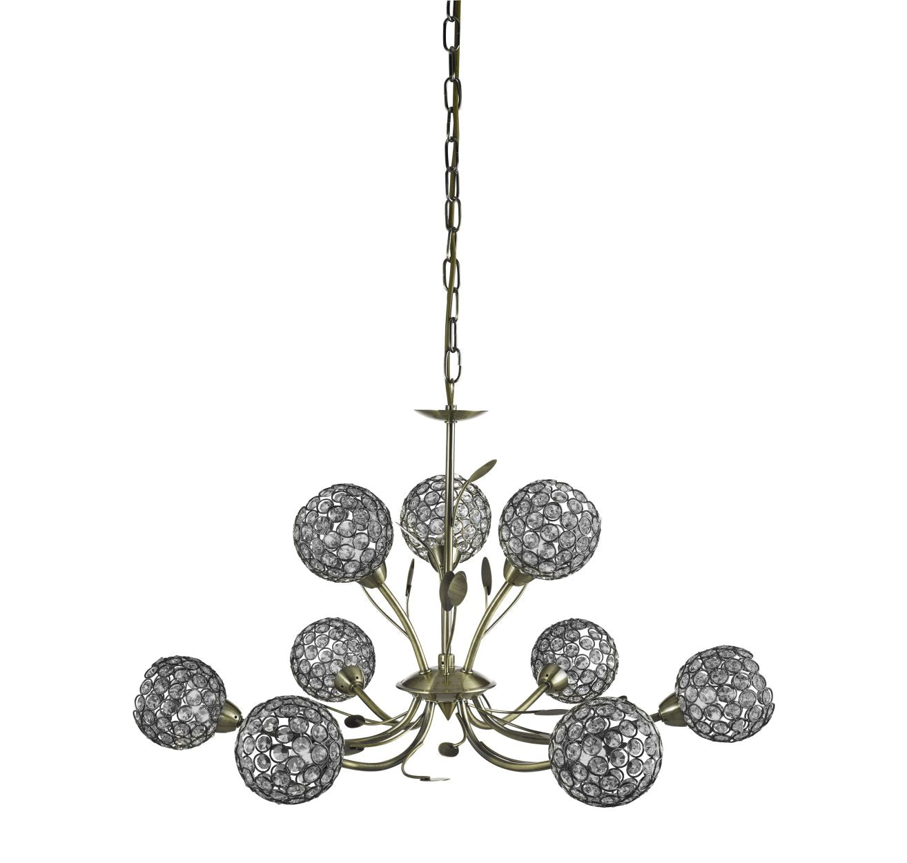 Searchlight Bellis Ii 9Lt Hanglamp Antique Messing & Helder Kristal Beads