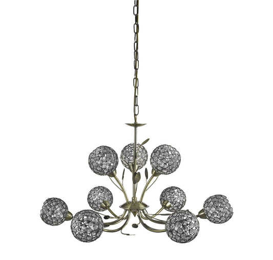 Searchlight Bellis Ii 9Lt Hanglamp Antique Messing & Helder Kristal Beads