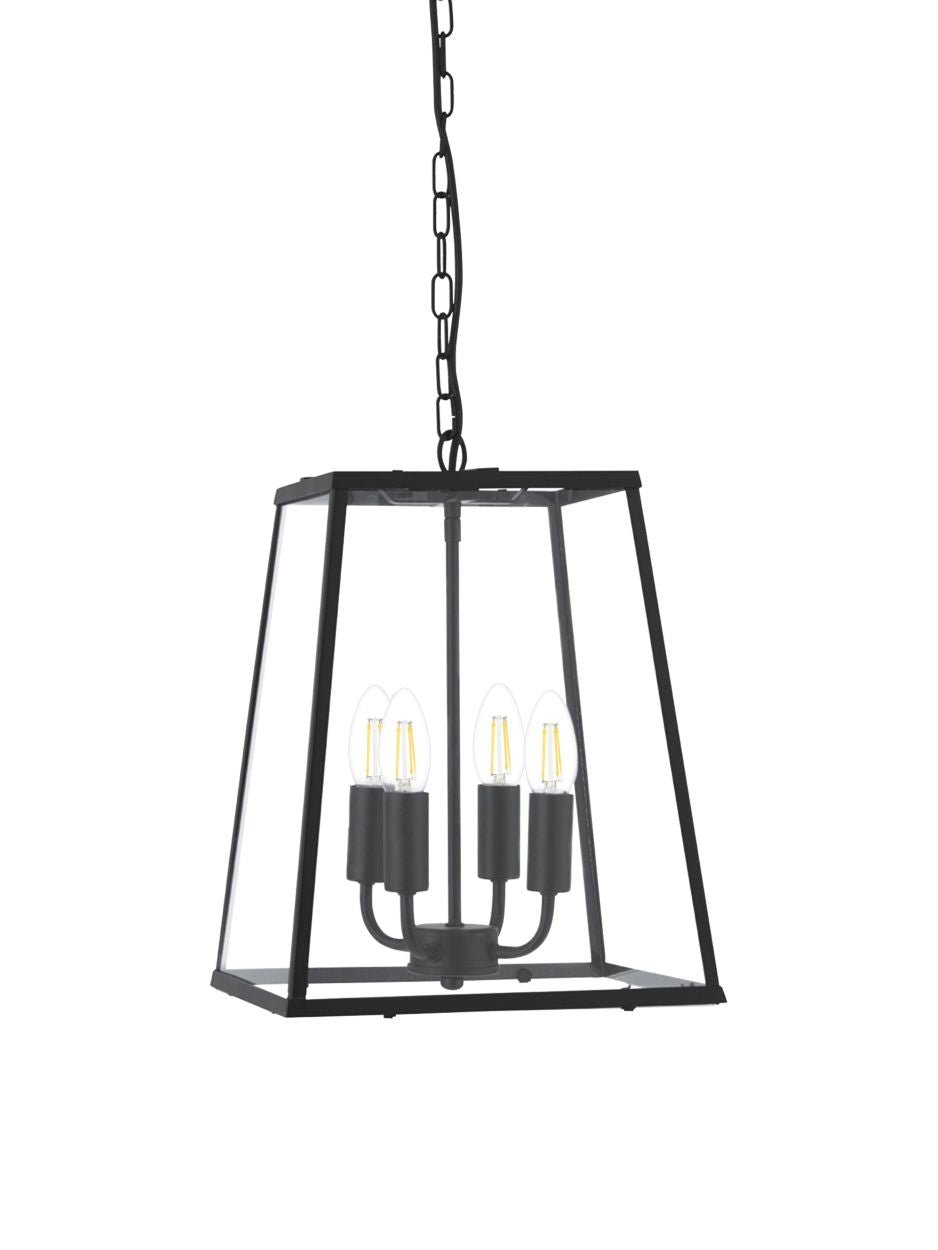 Searchlight Lantaarn Noir 4Lt Hanglamp Zwart Metaal & Helder Glas
