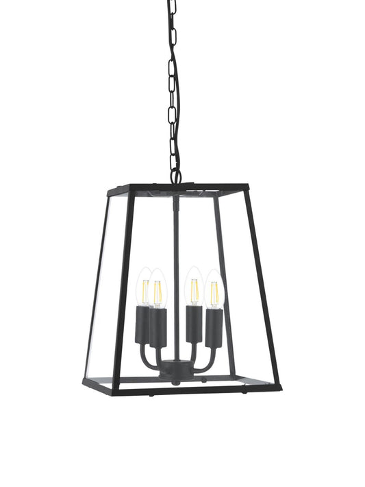 Searchlight Lantaarn Noir 4Lt Hanglamp Zwart Metaal & Helder Glas