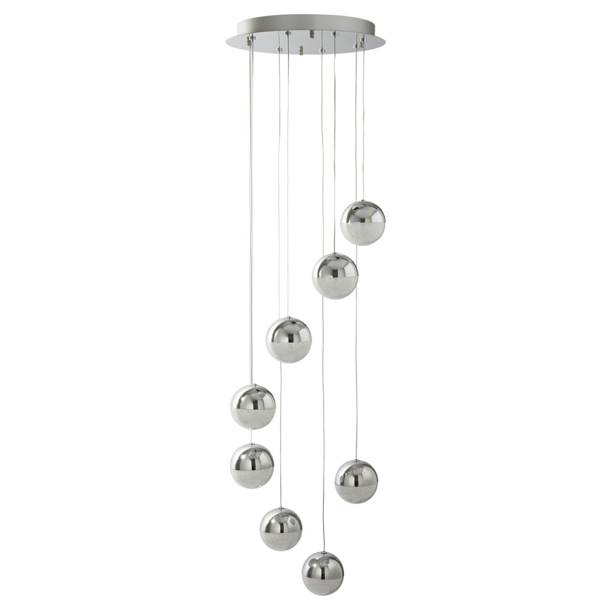 Searchlight Marbles 8Lt Multi Drop Hanglamp Chroom, Crushed Ice Lampenkap