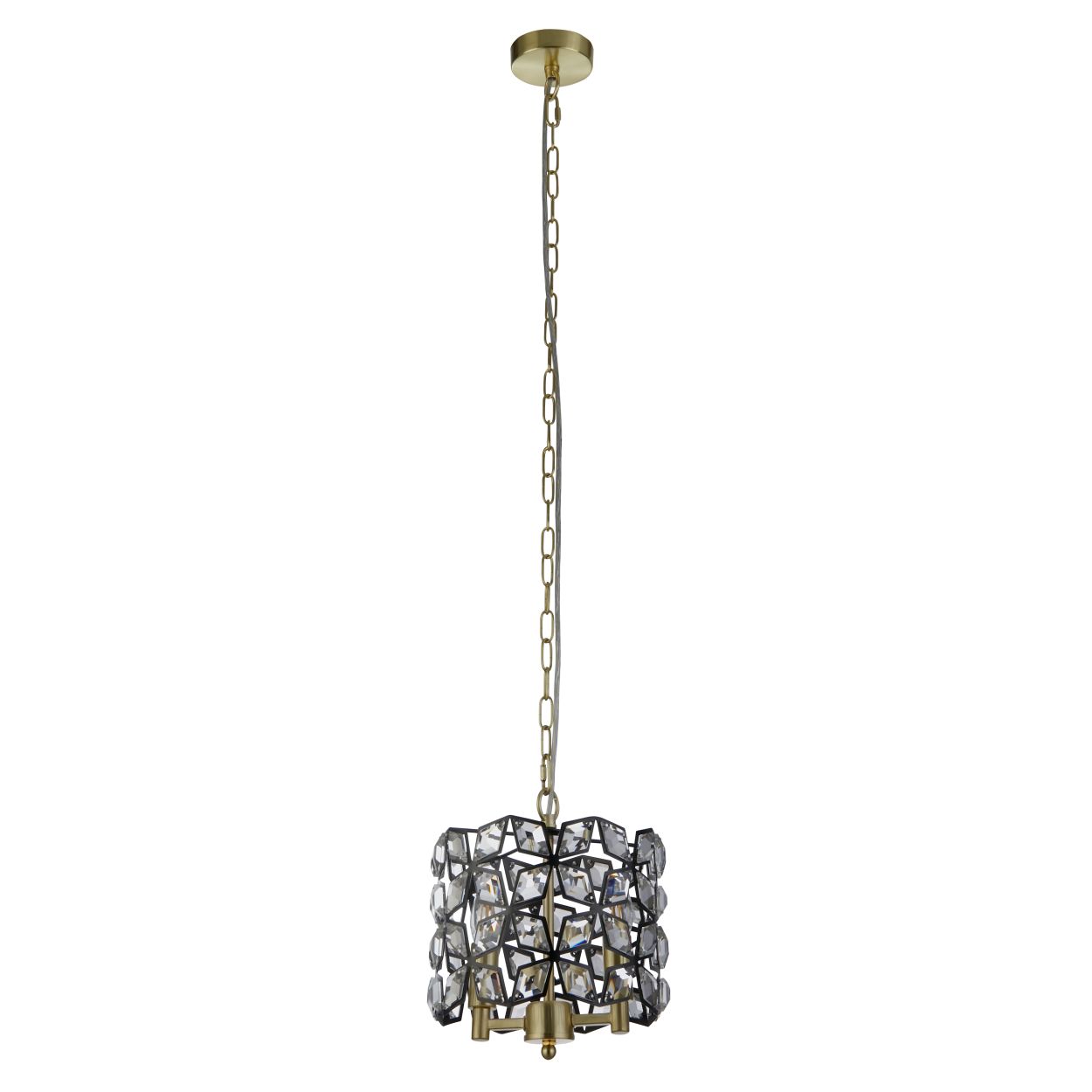 Searchlight Iris 2Lt 25cm Rond Hanglamp Zwart Metaal, Kristal & Messing