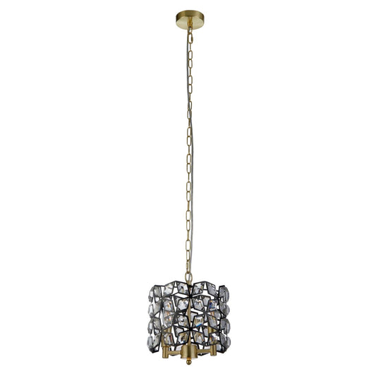 Searchlight Iris 2Lt 25cm Rond Hanglamp Zwart Metaal, Kristal & Messing