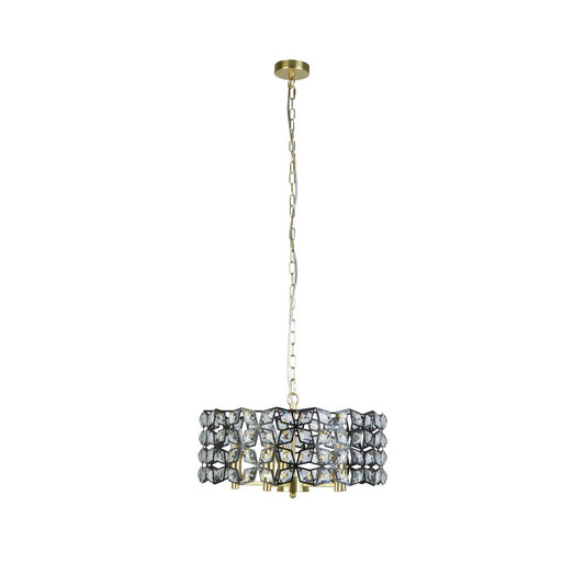Searchlight Iris 5Lt 48cm Rond Hanglamp Zwart Metaal, Kristal & Messing
