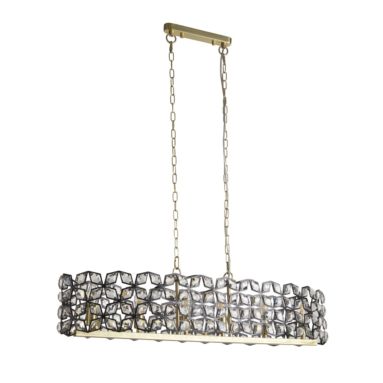 Searchlight Iris 6Lt 100cm Long Bar Hanglamp Zwart Metaal, Kristal&Messing