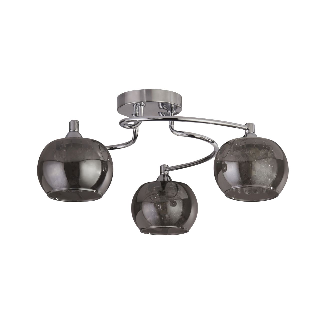 Searchlight Lovell 3Lt Flush Chroom Metaal, Smoked Glas & Kristal Glas